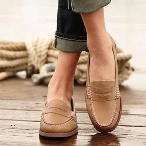 Classic Comfortable Flat PU Leather Loafers for Women