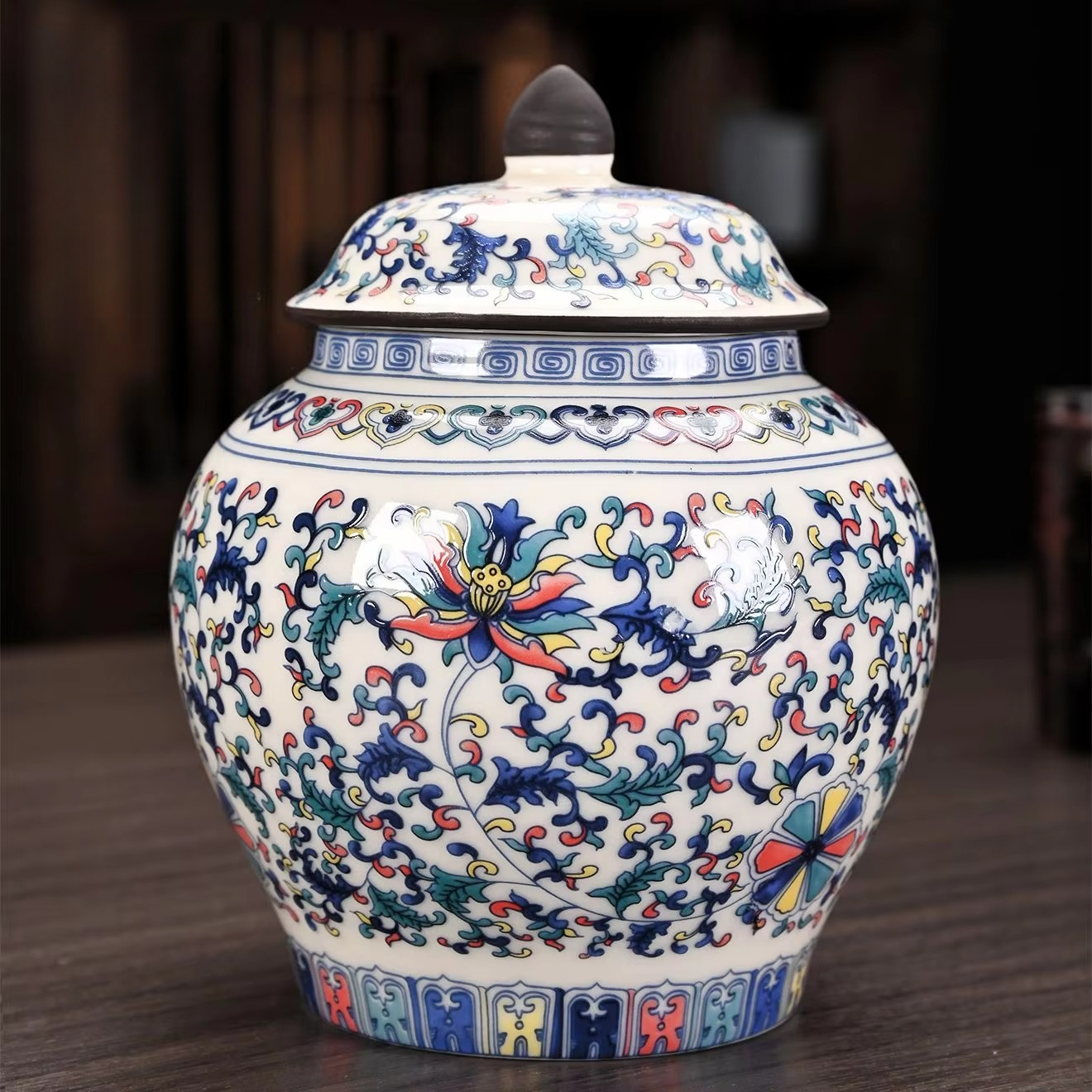 Ceramic White Blue Tea Canister Jar