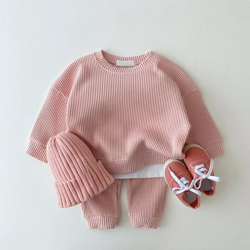 Soft Baby Boy Waffle Cotton Sweat Suit Set
