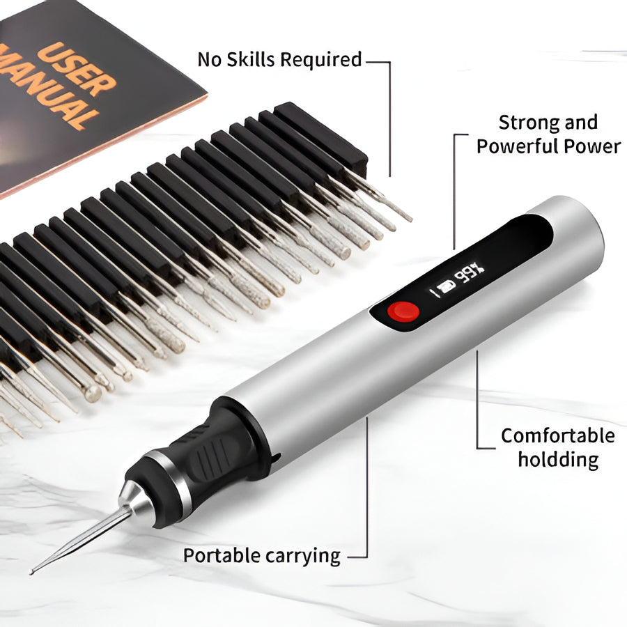 Portable Engraving Pen for Crafting, Rechargeable Kit with 30 Tips