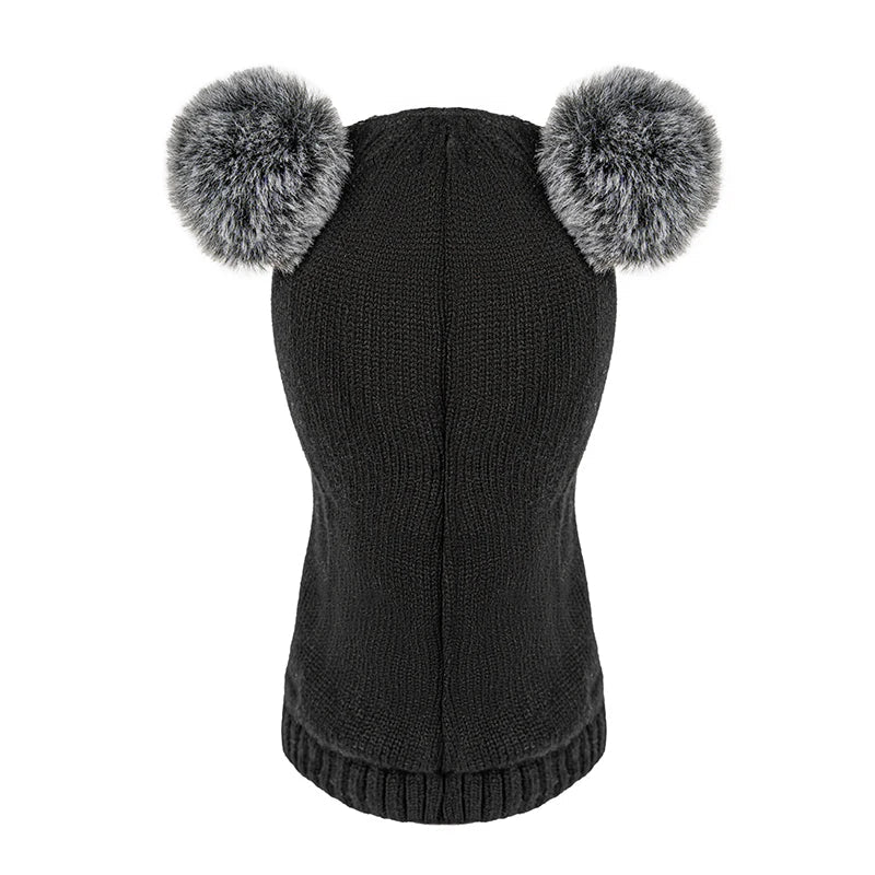 Warm Childrens Snow Face Mask with Double Poms