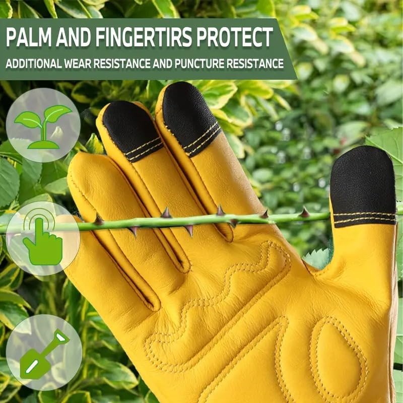 Durable Leather Gardening Gloves for Pruning and Yard Care