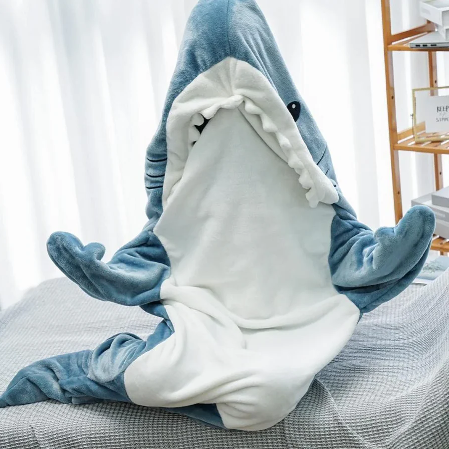 Plush Shark Hooded Throw Blanket