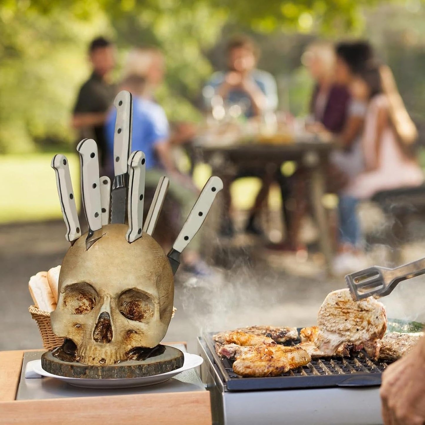 Dark Skull Kitchen Stand - Stylish Resin Utensil Holder