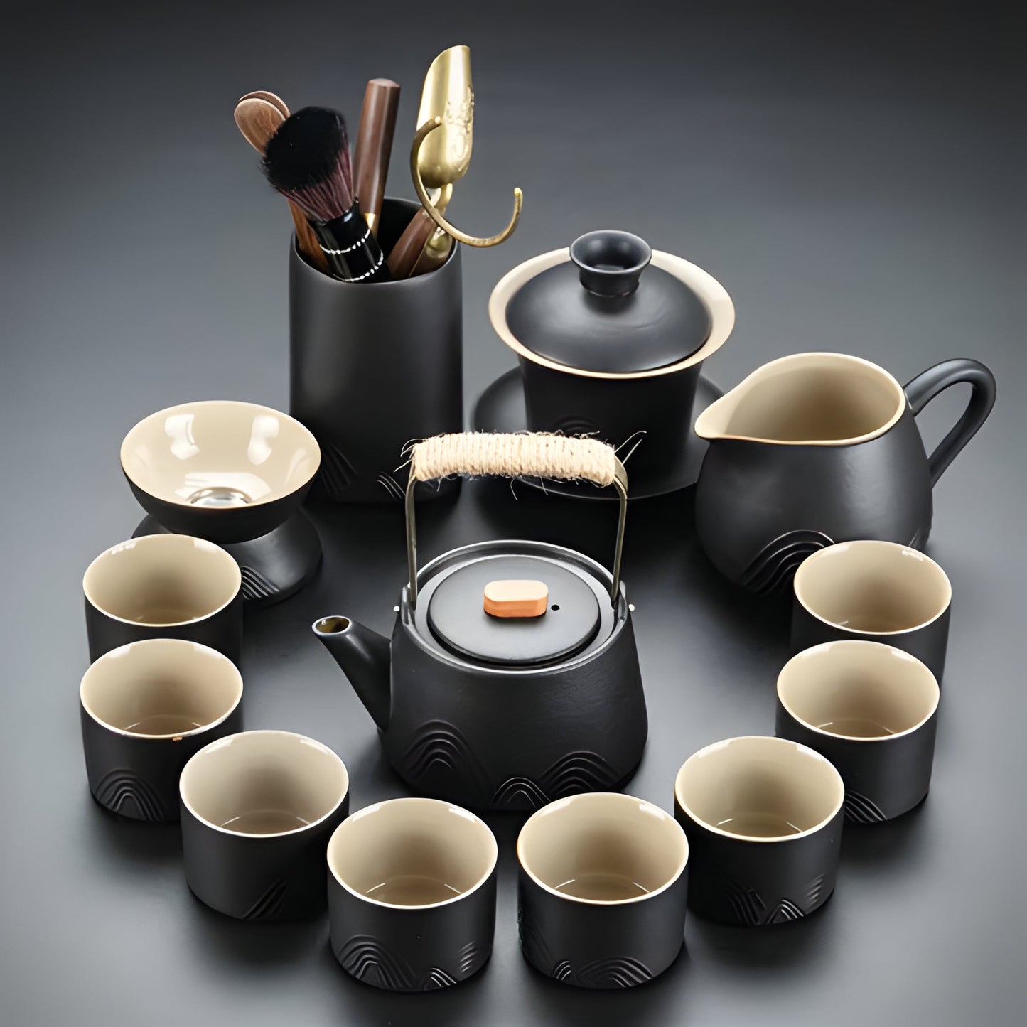 Traditional Chinese Tea Set with Safe Handle Teapot and Cups
