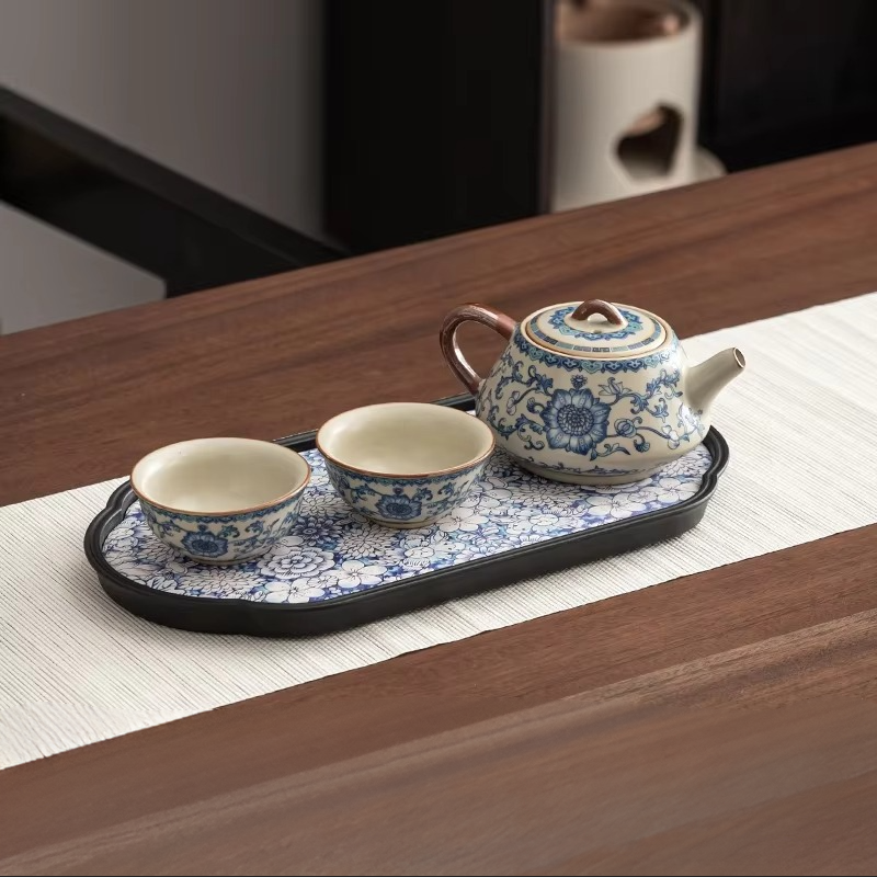 Traditional Chinese Tea Set for Two with Wooden Tray
