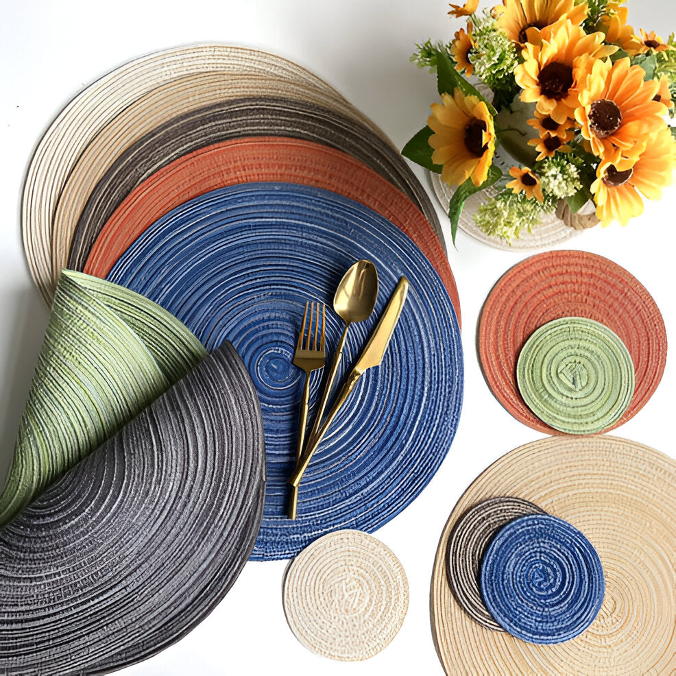 Natural Fiber Table Mats and Coasters Set
