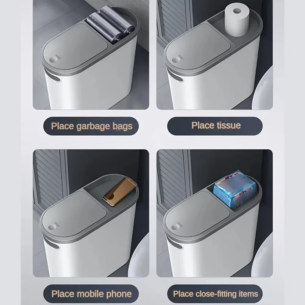 Compact Slim Trash Can with Simple Touch Lid
