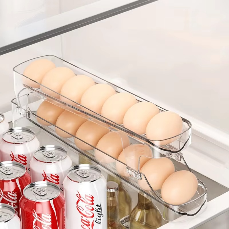 Easy Roll Egg Holder for Fridge, Double Layer Storage