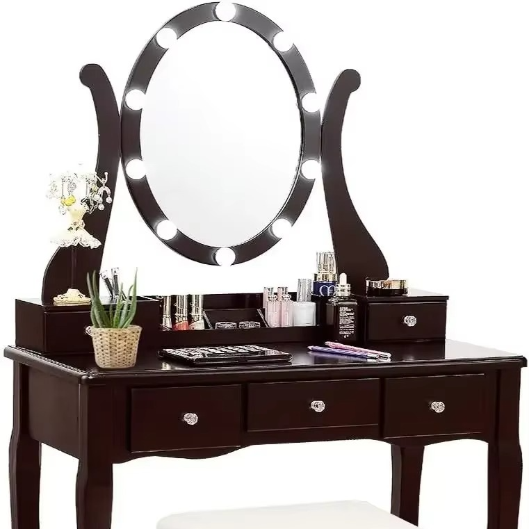 Illuminated Cosmetic Desk with LED Lighted Mirror and Storage