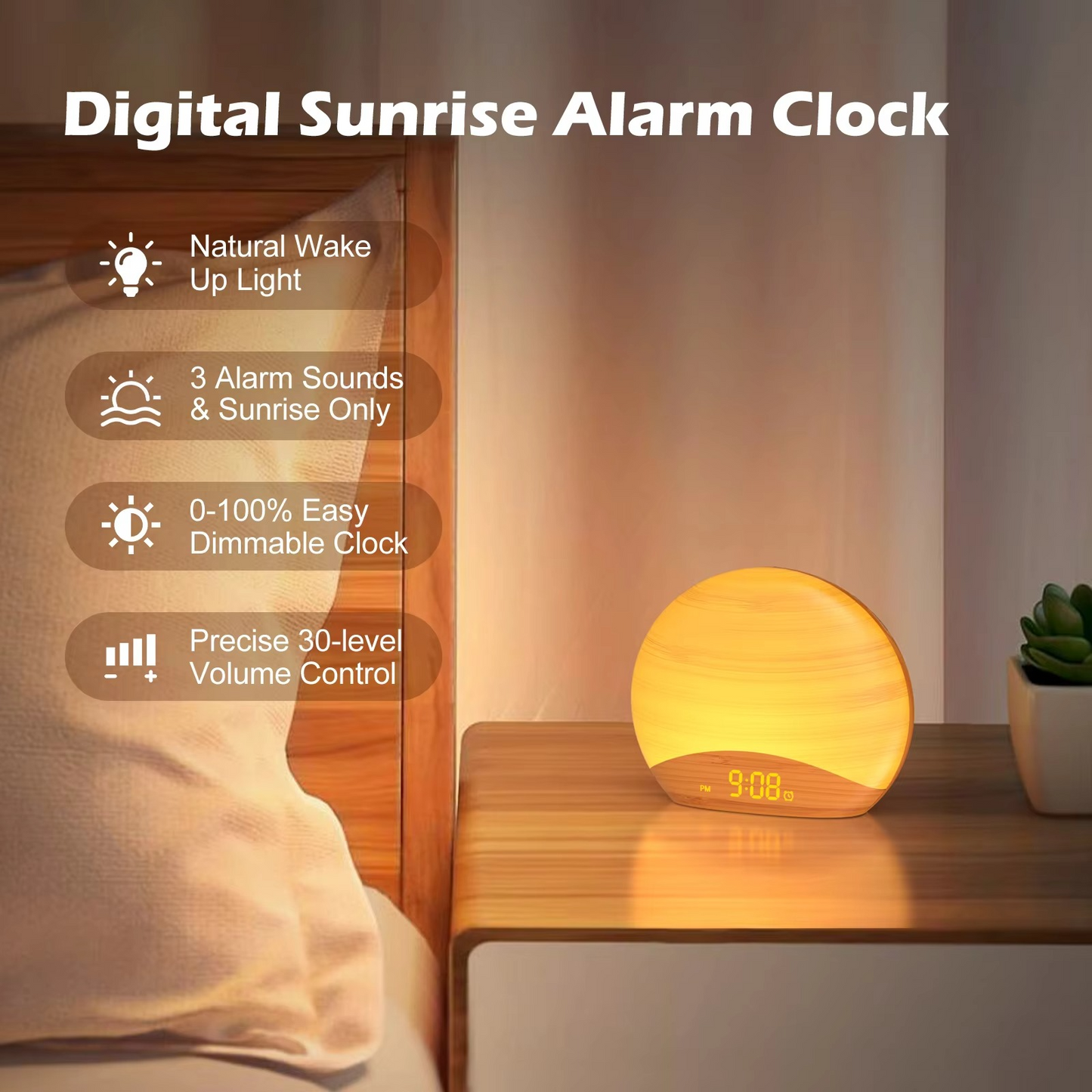 Colorful LED Wake Up Alarm Clock with Sounds