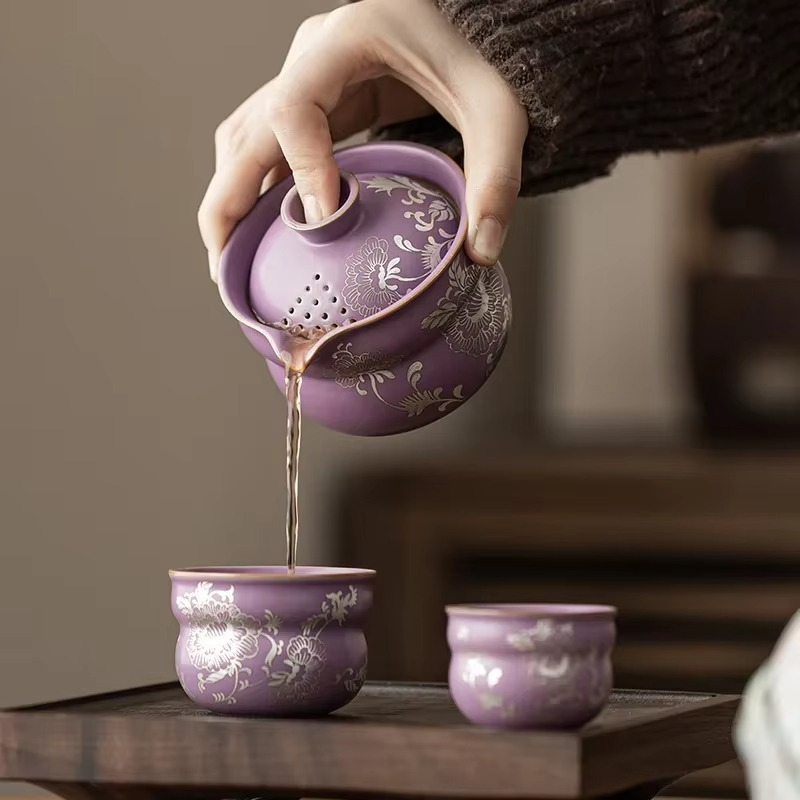 Luxurious Metal Floral Portable Tea Set