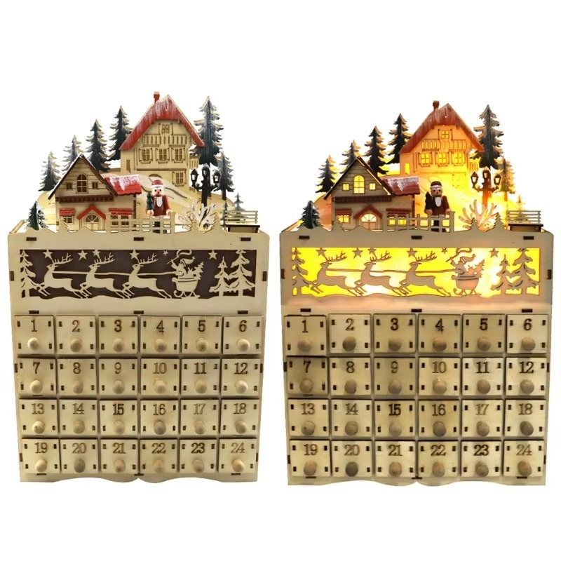 Festive Holiday Wooden LED Christmas Countdown House