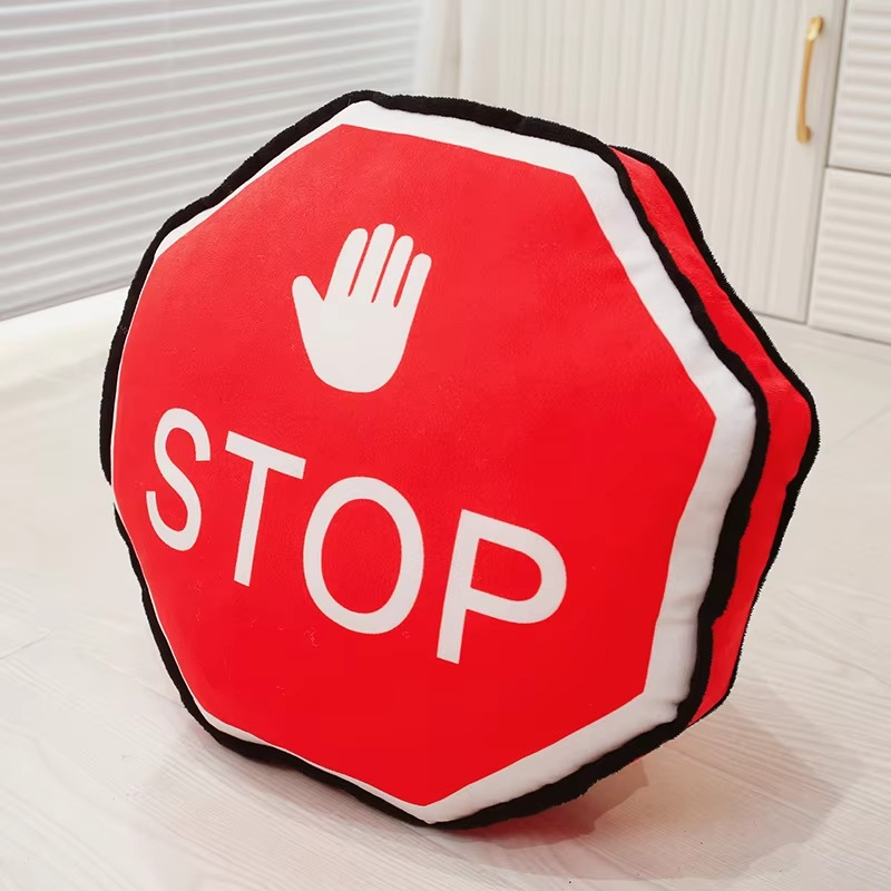 Comfy Road Sign Throw Pillow – Colorful Traffic Cushion