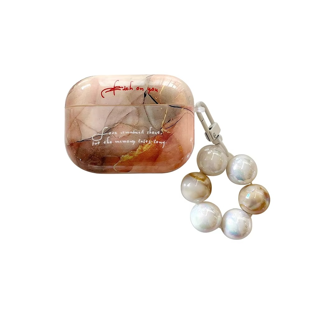Luxury Marble AirPods Case with Metal Clip and Pearl Detail