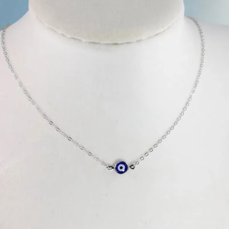 Protective Eye Bar Necklace in Silver Tone Steel