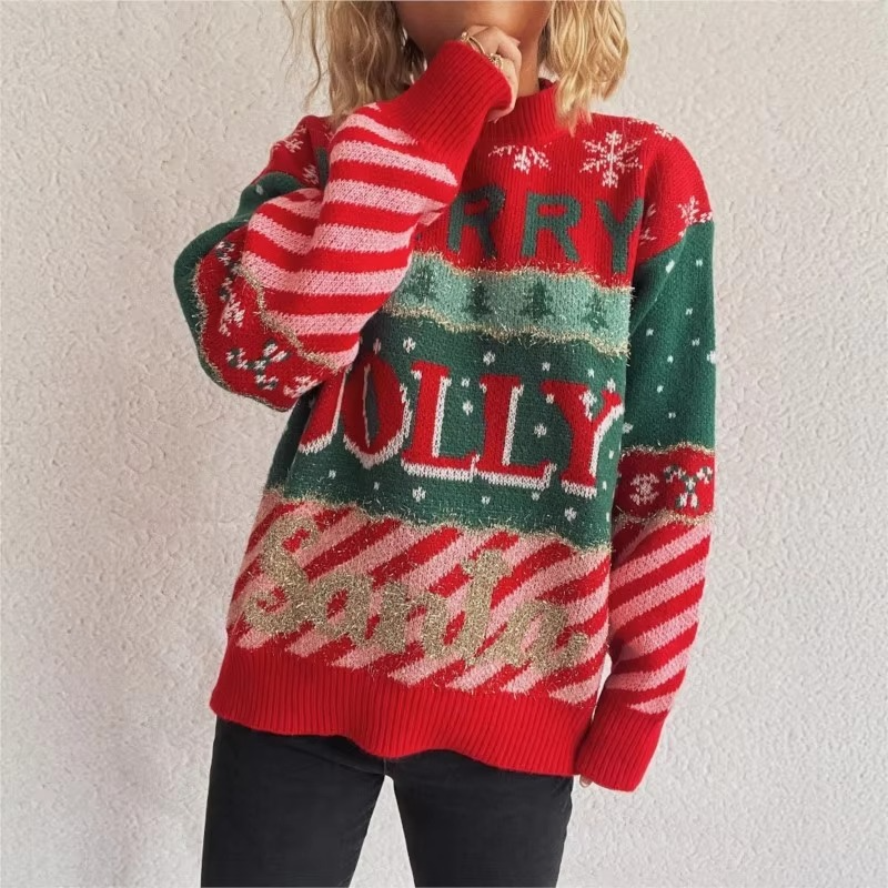 Cozy Festive Crew Neck Oversized Winter Sweater for Women