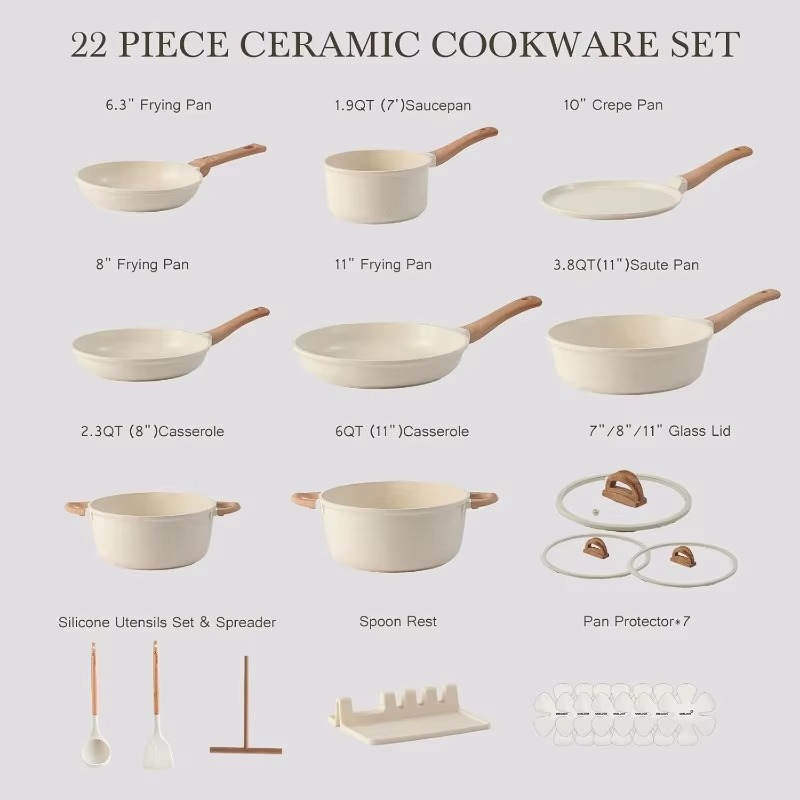 Ultimate 22-Piece Nonstick Ceramic Cookware Set in White
