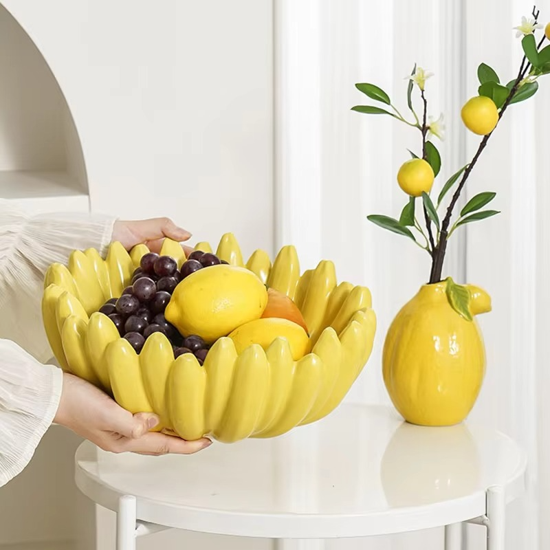Fun Yellow Ceramic Fruit Bowl Server