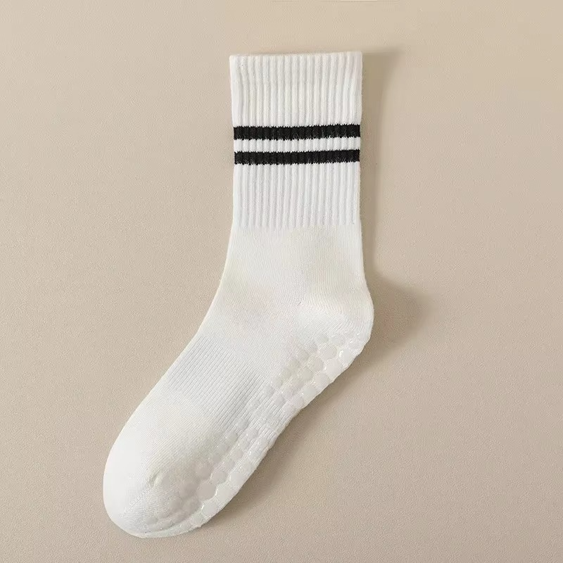 Comfortable Crew Striped Athletic Socks - Grip Sole, Moisture Wicking