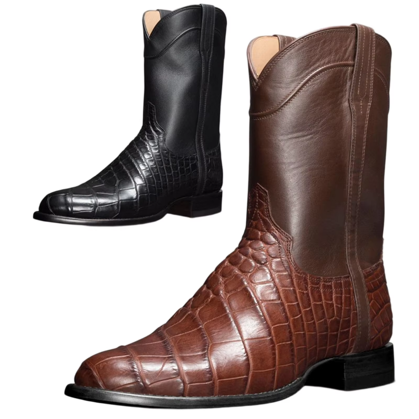 Men's Classic Biker Boots - Vintage Gator Print Leather