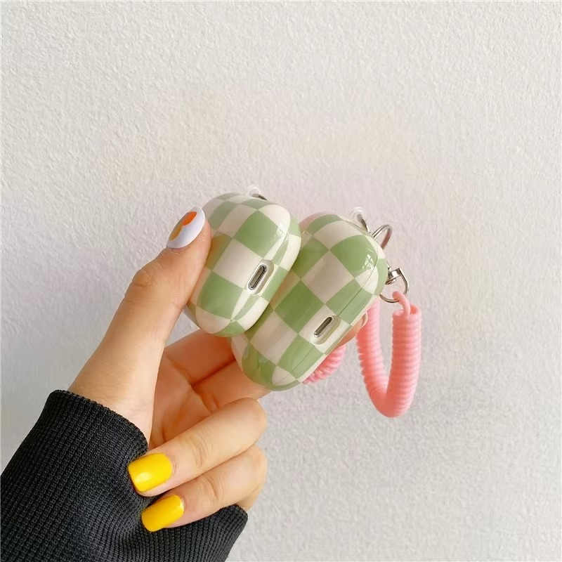Glittery Grid AirPods Cover with Sparkle Chain Strap