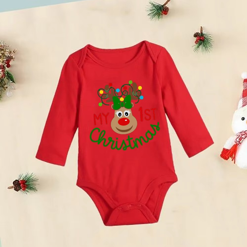Cute Red Baby Christmas Romper Long Sleeve Bodysuit