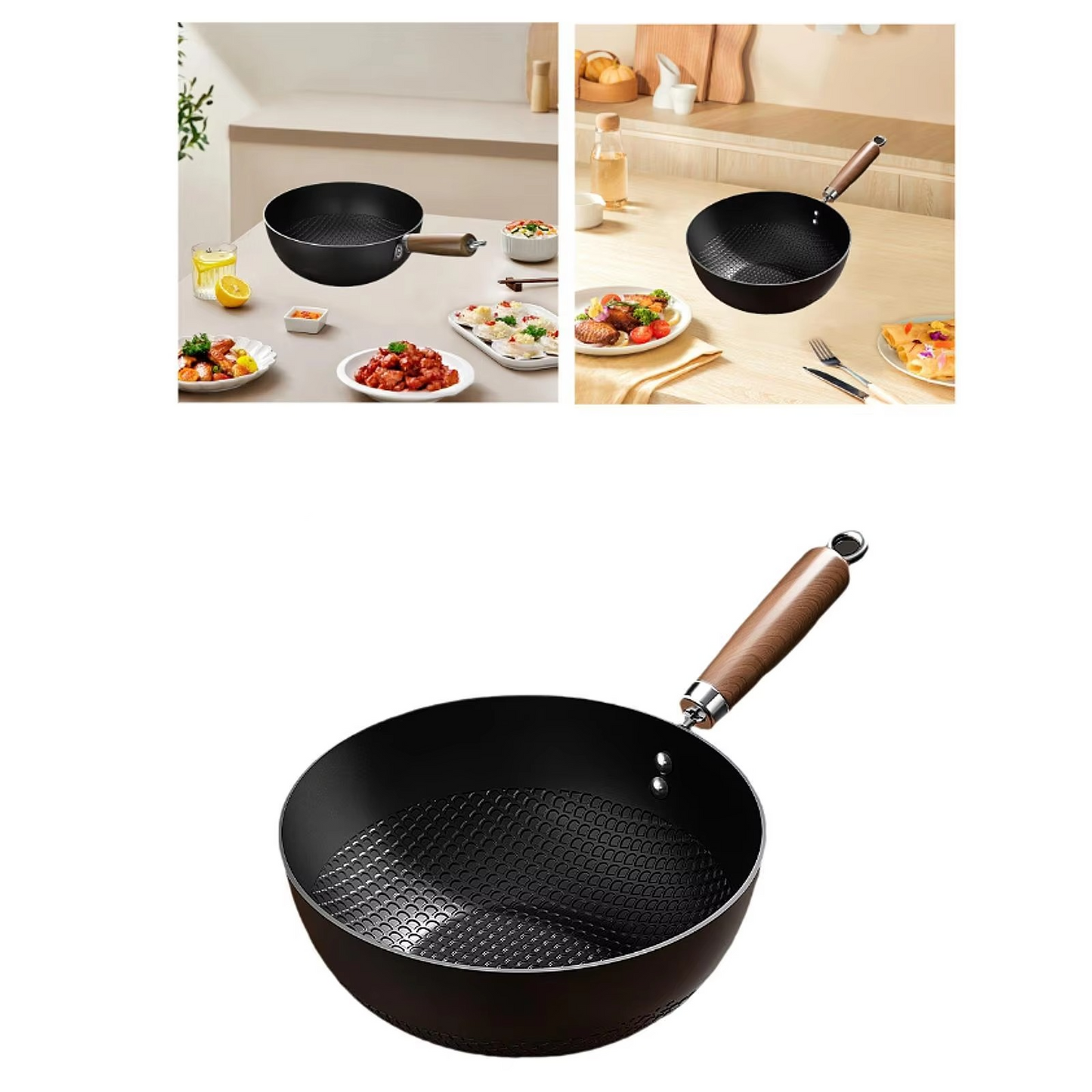 Classic Nonstick Bottom Stainless Steel Wok Pan for Daily Use