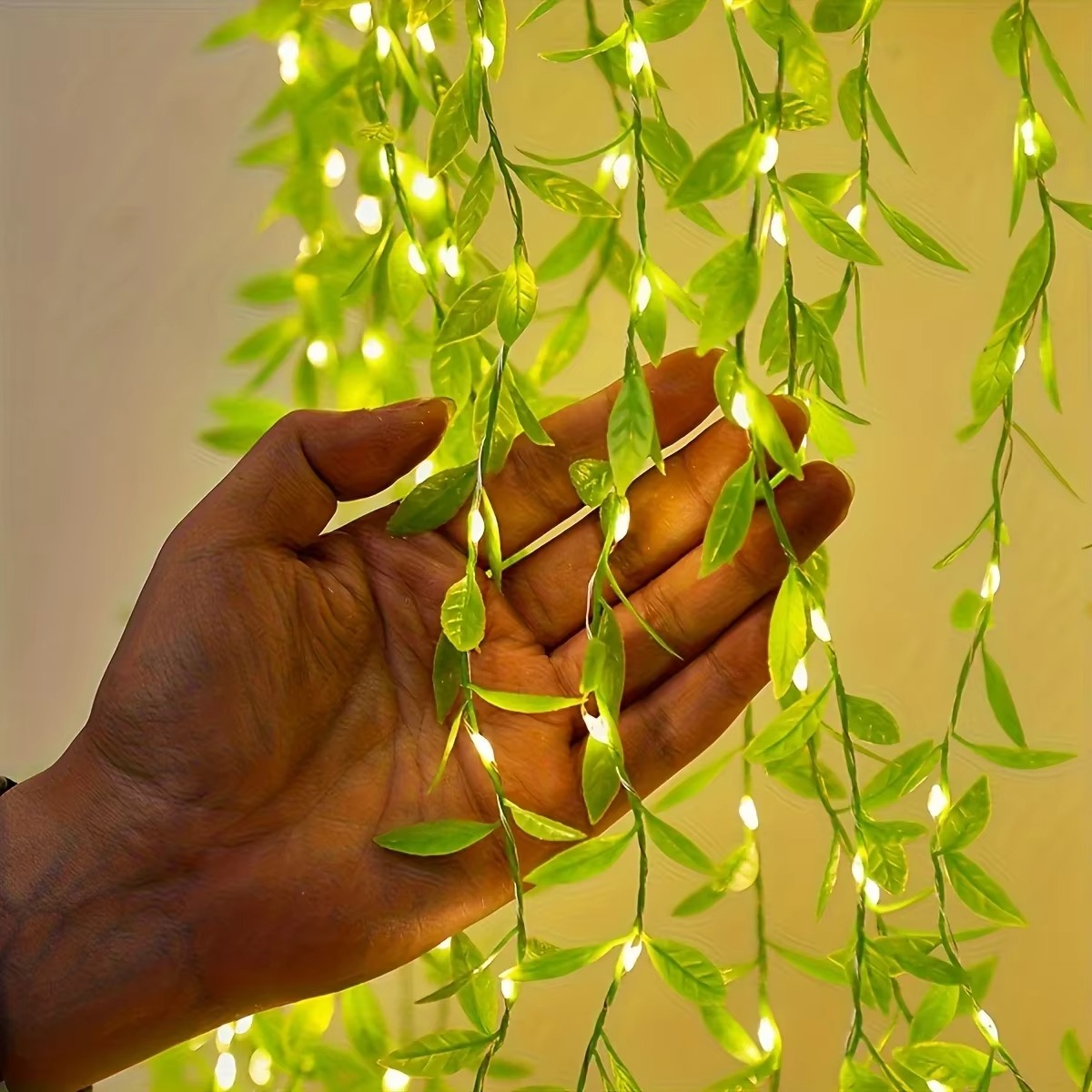 Rustic Metal Lantern Outdoor String Lights with Artificial Foliage