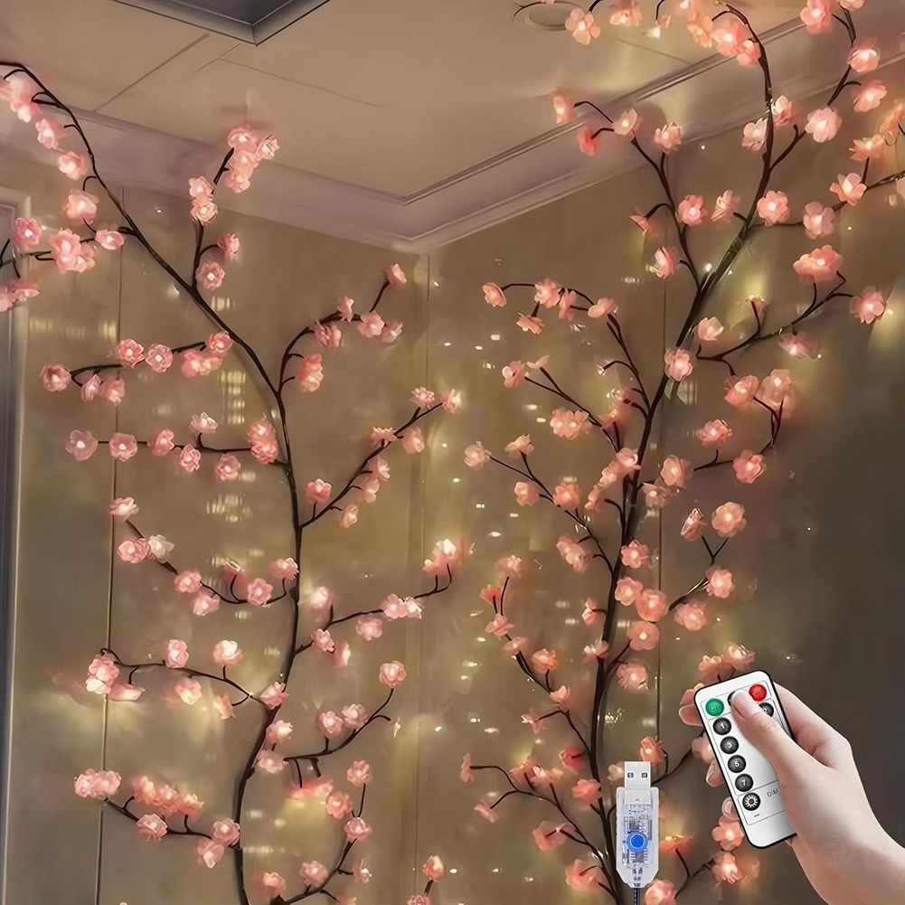 Pastel Pink Floral String LED Lamp with USB Charger