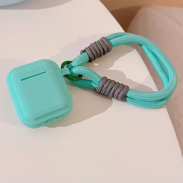 Colorful Silicone Earbuds Pouch with Neck Strap