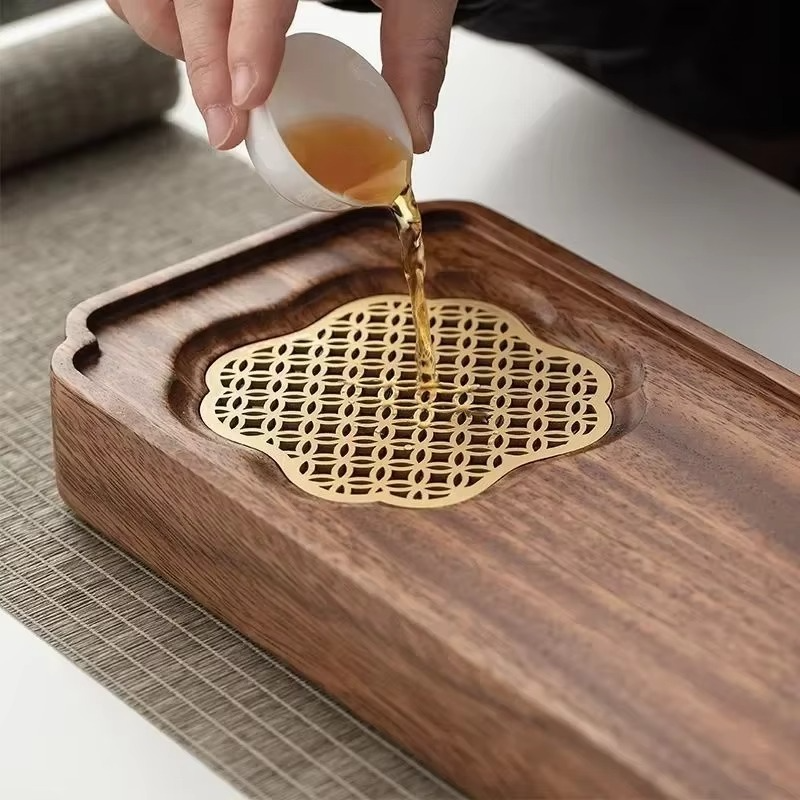 Elegant Wooden Tea Server with Built-in Drainage System