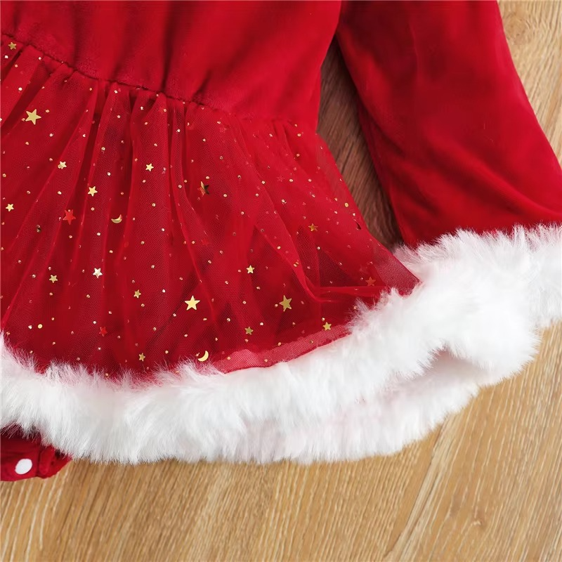 Cute Girls Holiday Dress Set, Soft Long Sleeve Romper with Ruffle Skirt