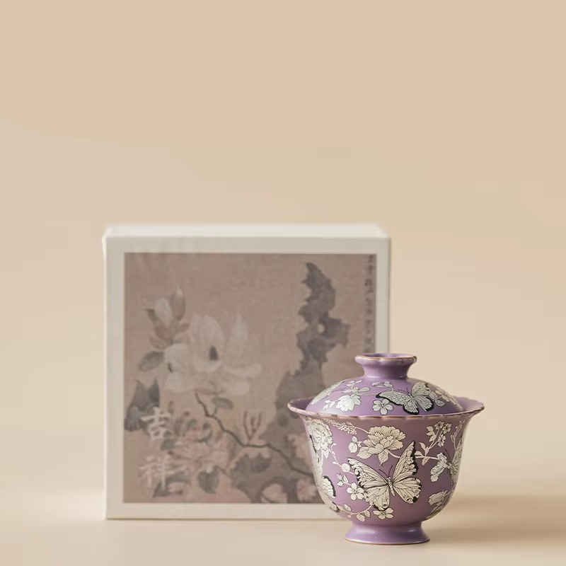 Colorful Ceramic Butterfly Tea Infuser Bowl with Lid
