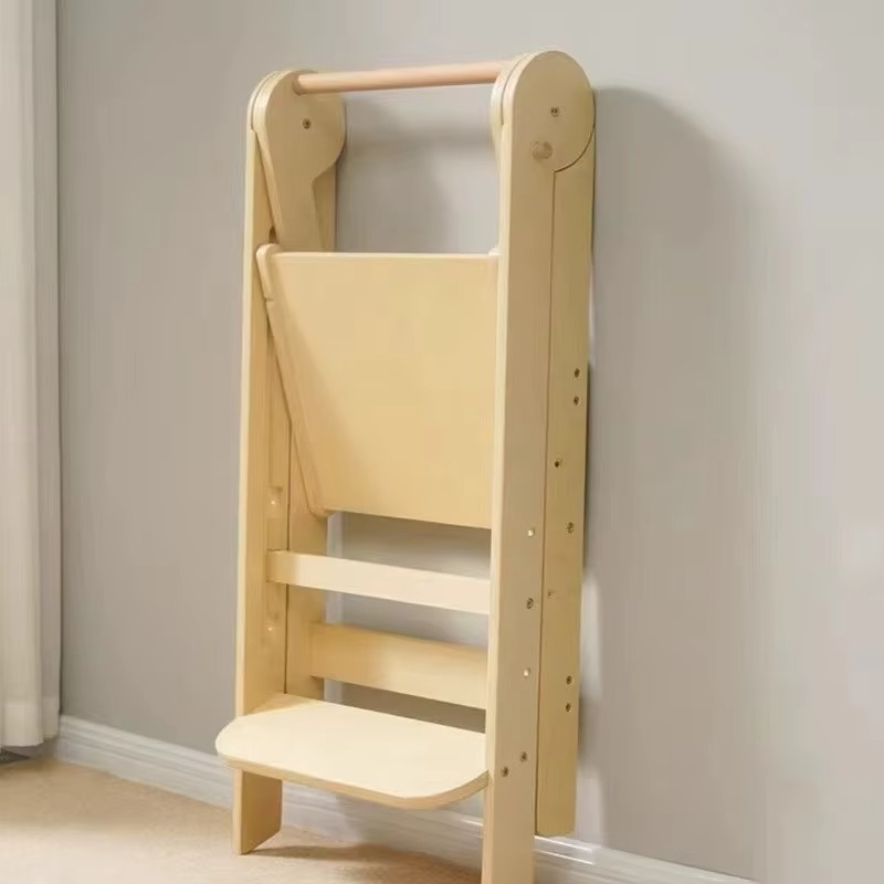 Portable Folding Step Stool for Kids Wooden Kitchen Helper