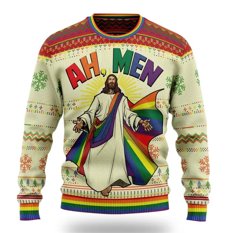 Humorous Xmas Tree Crew Neck Sweater for Men Women