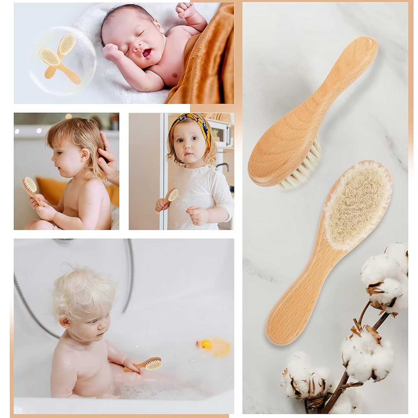 Gentle Wood Baby Hairbrush and Comb Set with Soft Bristles