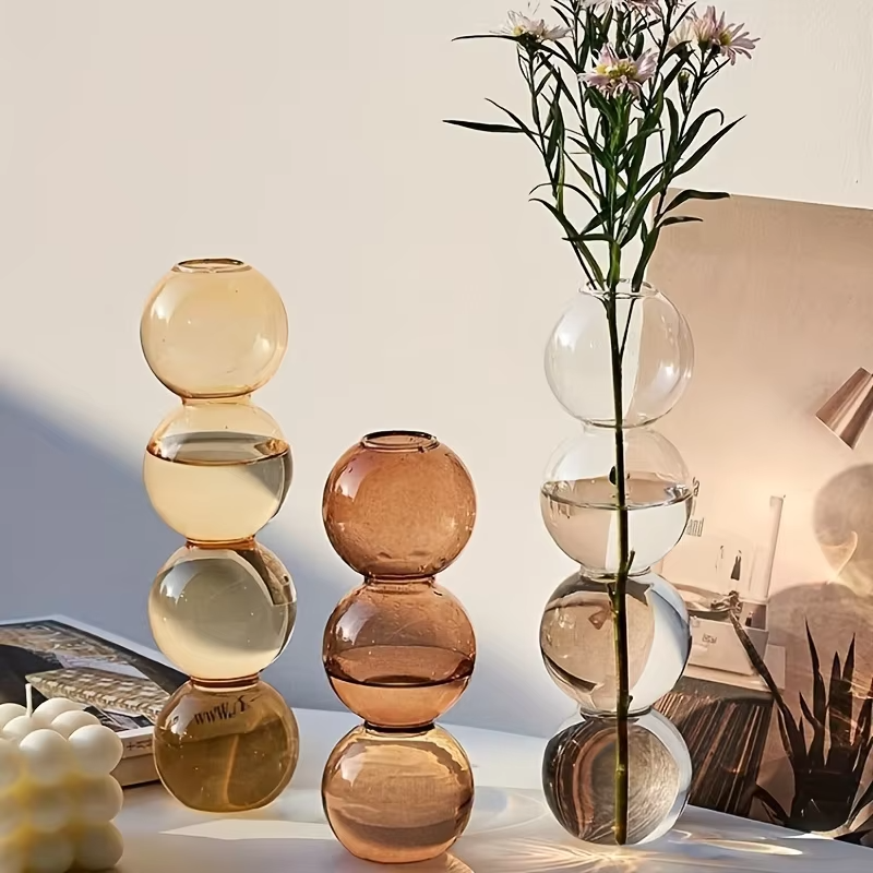 Clear Glass Round Vase Desktop Planter for Home Decor