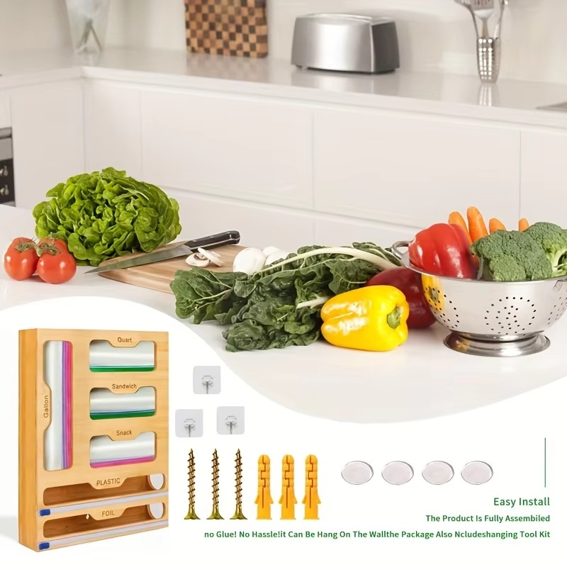 Eco Friendly Kitchen Wrap and Bag Storage With Cutter