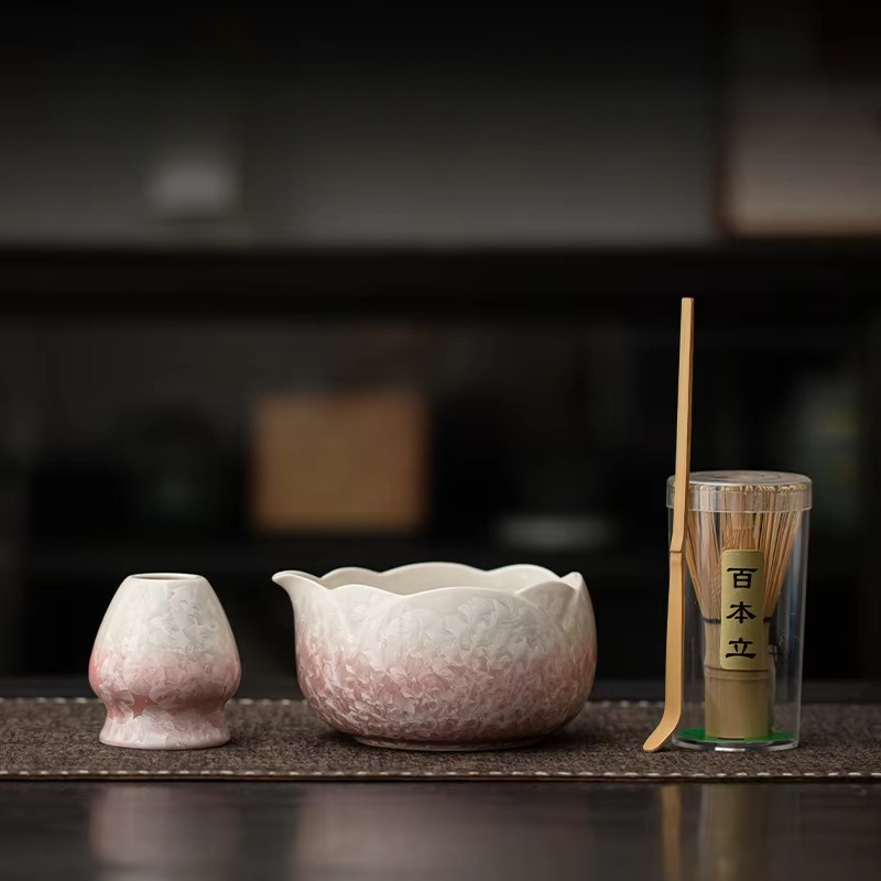 Luxury Matcha Whisk Set with Sparkling Floral Pattern