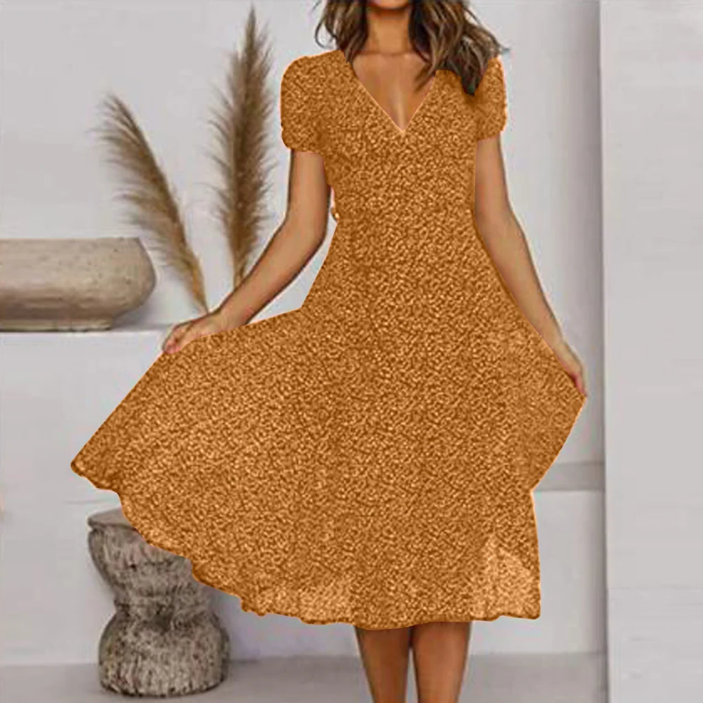 Flattering V-Neck A-Line Dress with Flowy Hem