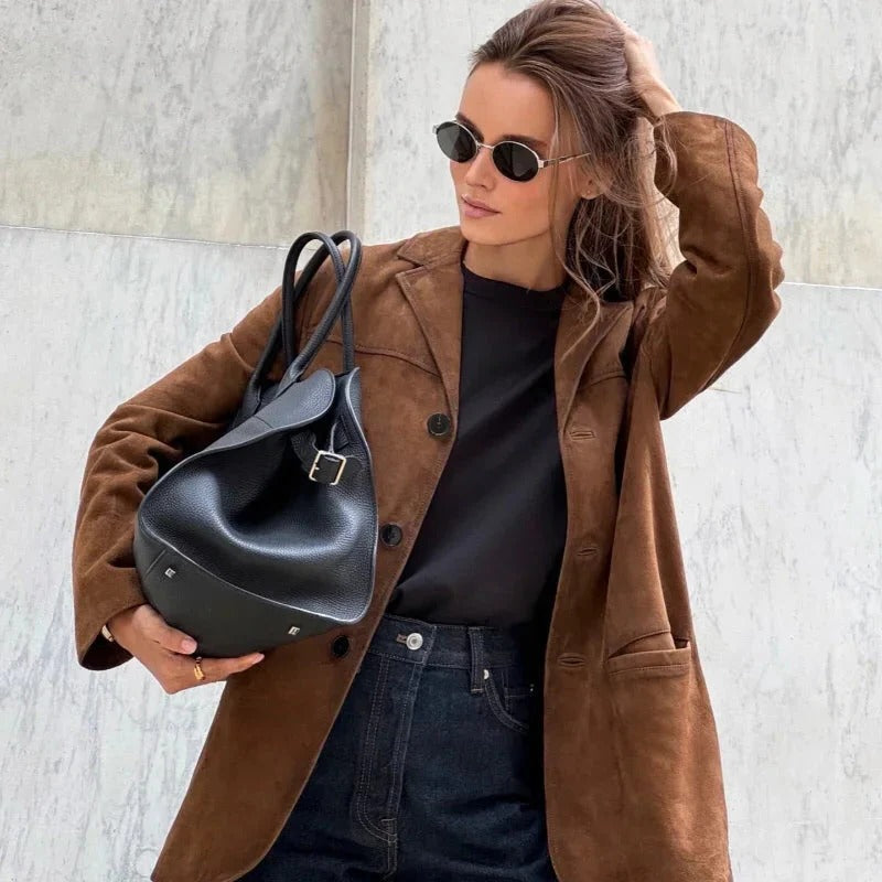Relaxed Fit Suede Coat for Women