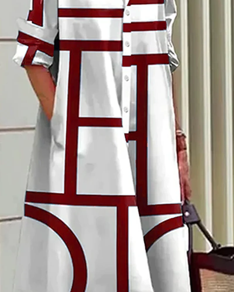 Practical Printed A-Line Dress with Pockets