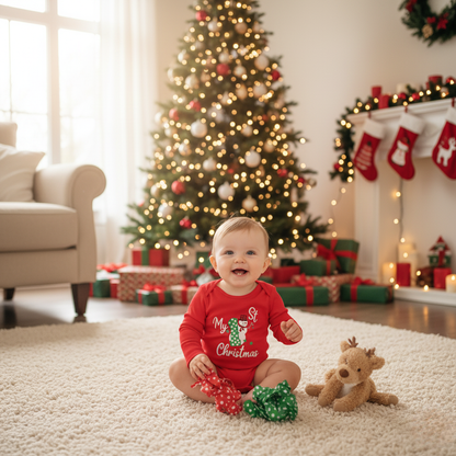 Cute Red Baby Christmas Romper Long Sleeve Bodysuit - Hehif