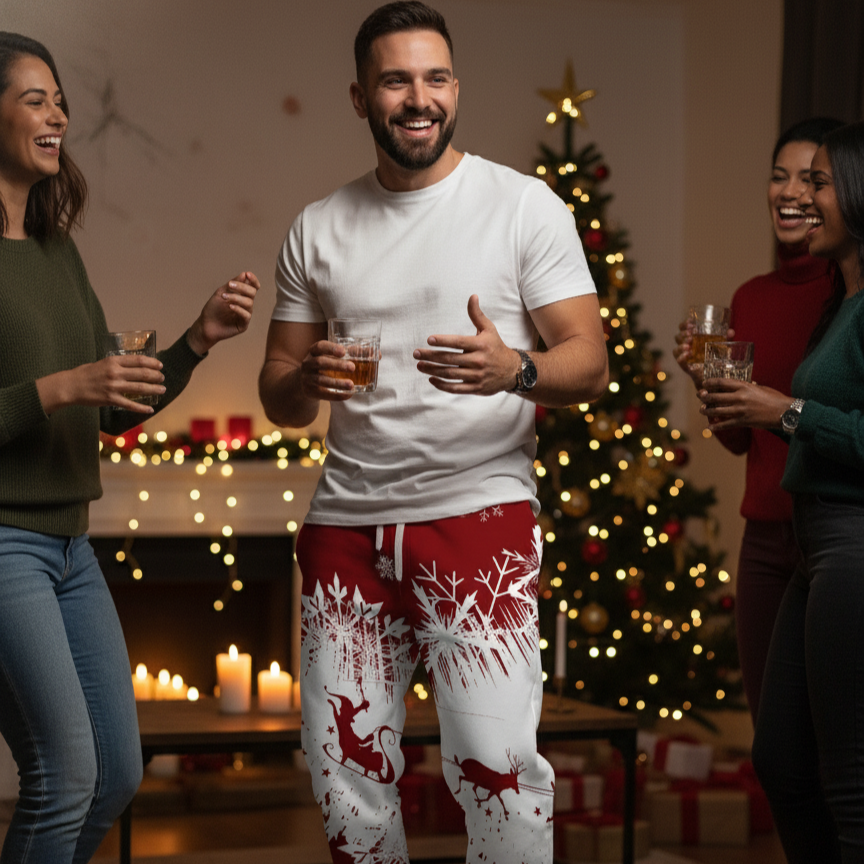 Festive Holiday Red Plaid Christmas Trousers for Men - Hehif