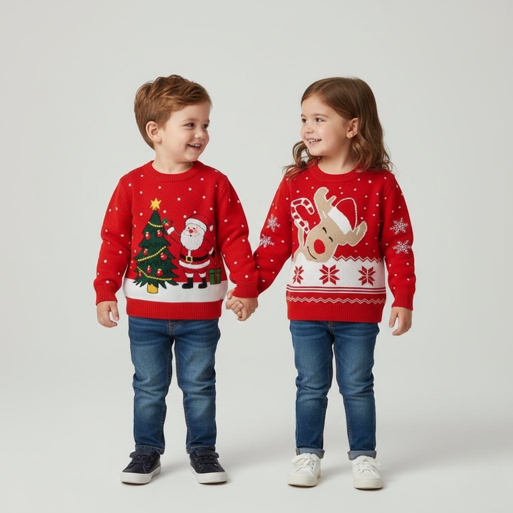Cozy Childrens Xmas Jumper Soft Knit Winter Sweater - Hehif