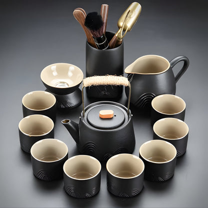 Traditional Chinese Tea Set with Safe Handle Teapot and Cups