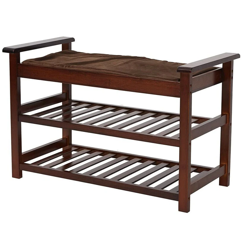 Spacious Padded Entry Bench Shoe Organizer
