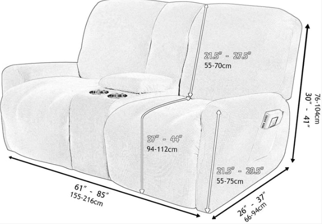 Comfy 2 Seater Recliner Slipcover with Cup Holders 12 Colors
