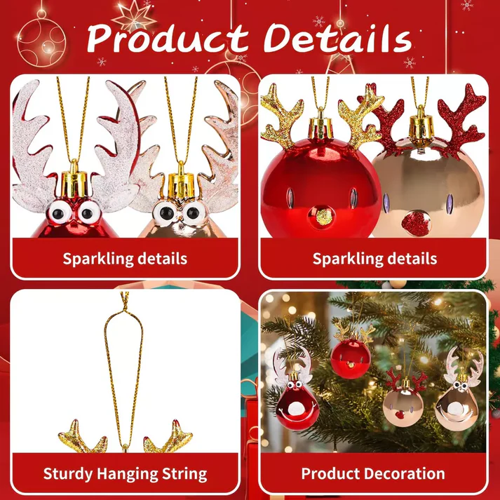Holiday Reindeer Glass Ball Decorations
